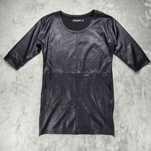 Garbrielle Union New York & Co Black Faux Leather Dress Side Hem Zip Size Medium